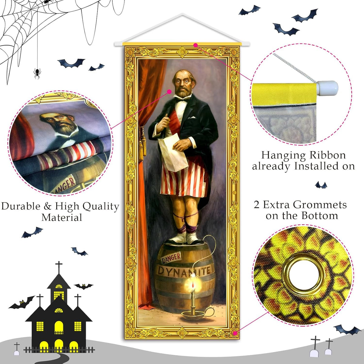 Halloween Decorations Large 4 PCS Haunted Mansion Stretching Portraits Vintage Vinyl Backdrop Decor Outdoor Horror Poster for Indoor Holiday Home Wall Art Wallpaper Hanging Porch Sign Banner Party