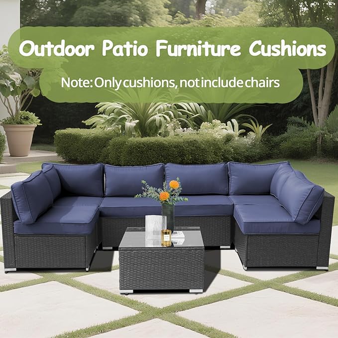 14Piece Outdoor Sofa Cushion Replacement, Patio Furniture Waterproof Cushion with Zippers, fit 6-Seat Outdoor Wicker Rattan Sectional Couch (Dark Blue, 24.8"x24.8"x3.15")