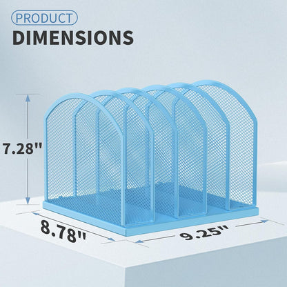 5-Section Vertical Desktop Organizer, 5-Section Mesh File Folder Stand Sorter for Office Home Classroom Organization (1, Blue)
