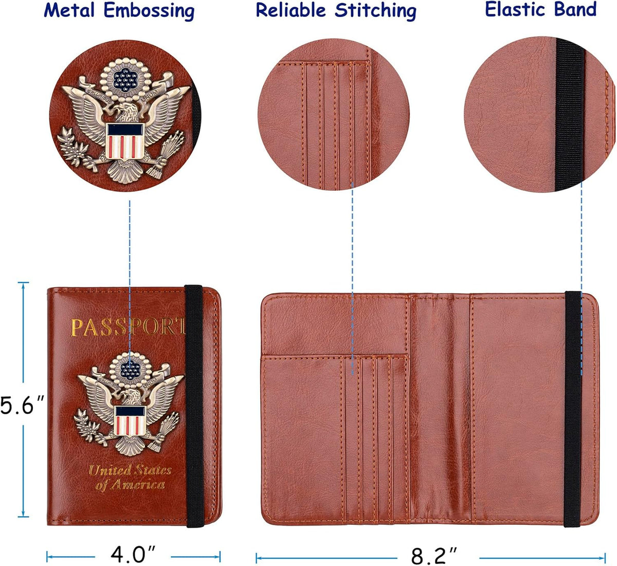 TOURSUIT RFID Blocking Passport Holder for Women Men, Leather Passport Travel Wallet with Metal 3D Metal Badge, Travel Document Holder Cover Accessories (Brown)