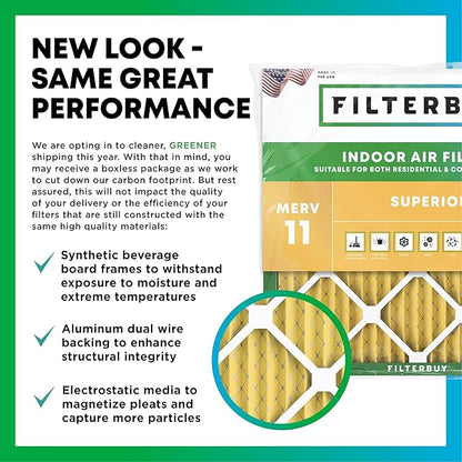 Filterbuy 16x25x5 Air Filter MERV 11 Superior Pet & Allergy Defense (3-Pack), Pleated HVAC AC Furnace Filters for Amana, Coleman, Goodman, Maytag, York, and More (Actual Size: 15.38 x 25.50 x 5.25)