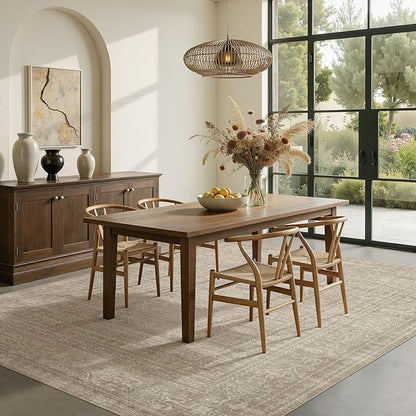 Nakagishi 5x8 Area Rugs Living Room: Washable Large Vintage Rug Neutral Non-Slip Soft Stain Resistant Indoor Carpet for Bedroom Nursery Dining Room Office Playroom - Dark Bown