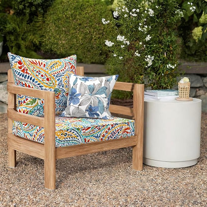 Outdoor Deep Seat Cushion Set, Water Repellent 24"x24" Patio Thick Cushions Replacement with Seat & Back Pillow for Patio Sofa, Wicker Chair, Couch - Paisley Multi