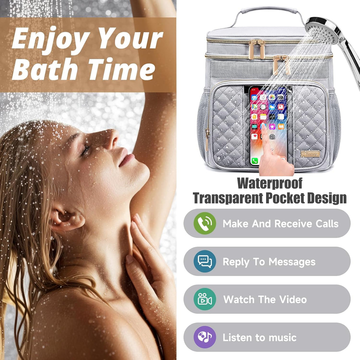 Large Toiletry Bag for Women Men,Bathroom Bag,Water Resistant Shower Bag,Makeup Bag,Portable Shower Caddy for College Dorm,Hanging Travel Toiletry Bag with Transparent Waterproof Phone Pocket