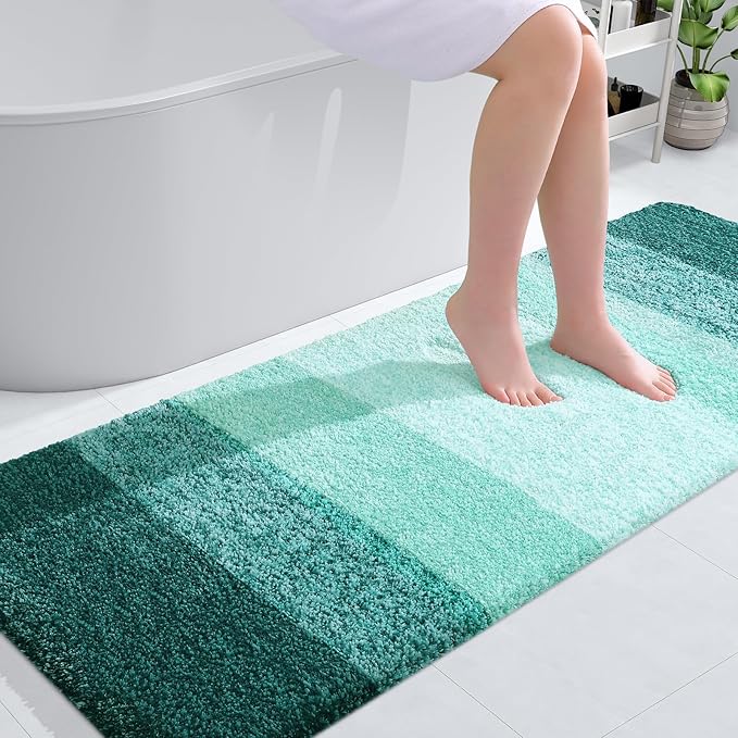 OLANLY Bathroom Runner Rugs 59x24, Extra Soft Absorbent Microfiber Bath Rugs, Rubber Backing, Quick Dry, Washable Bath Mats for Bathroom Floor, Tub and Shower, Home Decor Accessories, Blackish Green