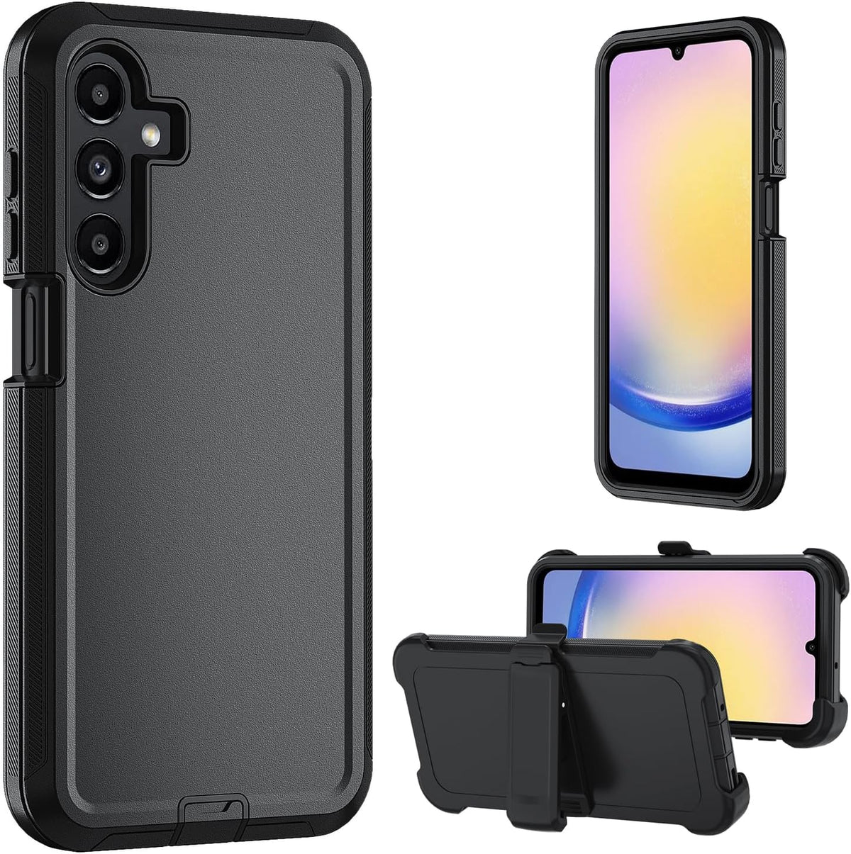 for Samsung Galaxy A17 5G case,A16 5G Heavy Duty case,with A Tempered Glass Screen Protector, [Military Grade Protective ] [Shockproof] [Dropproof] [Dust-Proof] (with Belt Clip-Black)