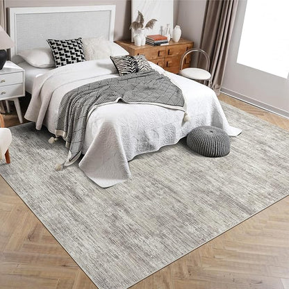 RUGSREAL Living Room Area Rug 9x12 Machine Washable Rug Non-Slip Stain Resistant Modern Abstract Carpet Contemporary Accent Throw Floor Carpet for Dining Room Solid Area Rug for Home Office, Taupe
