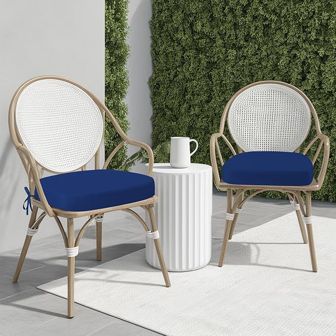 idee-home Outdoor Chair Cushions Set of 4, 17" x 17" x 2" Thick D-Shaped Patio Furniture Outdoor Seat Cushions Waterproof with Ties, Dining Pads