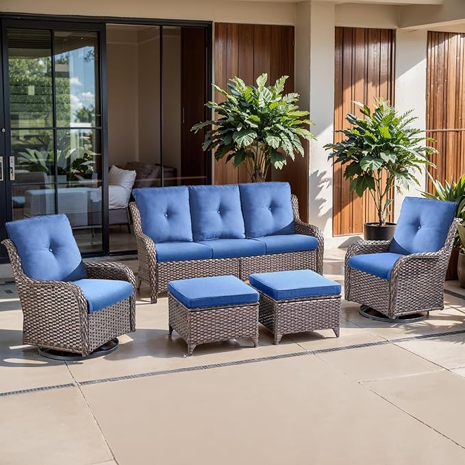 Belord Luxury 4" Thick Outdoor Cushion 8 Set - 22 x24 Inch 28D Sponge Filling Fade-Resistant Chair Cushion, Spill Proof Removable Patio Furniture Replacement Cushions for Sofa Bench Swing - Blue