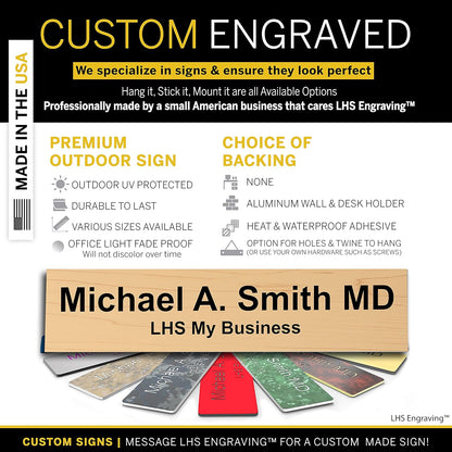 Engraved Name Plates for Door Sign Personalized Cashew Plastic Plaque with Black Letters - Made in USA 2x8 N6