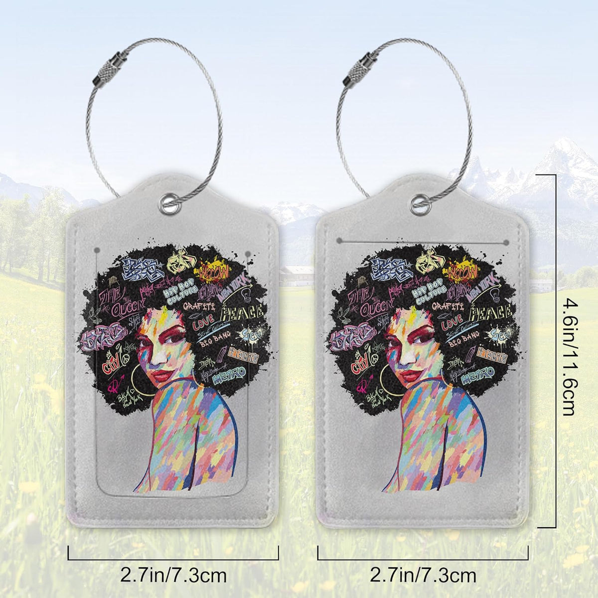 Black Girl Luggage Tag for Suitcase,African American Travel Luggage Cover with Privacy Cover ID Label & Stainless Steel Loop for Women