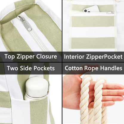 Large Beach Bag for Women, Waterproof Travel Tote Bag with Lunch/Wet Pocket for Weekender, Sandproof, Zipper Closure