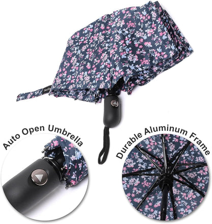 Nollia Windproof Automatic Travel Umbrella, Compact Portable with Reinforced Ribs for Sun & Rain