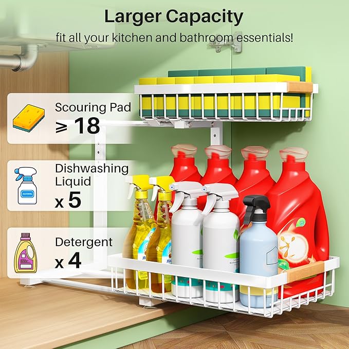 Kitstorack Under Sink Organizer, 2 Packs 2 Tier Under Sink Organizers and