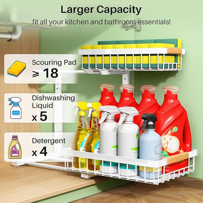 Kitstorack Under Sink Organizer, 2 Packs 2 Tier Under Sink Organizers and