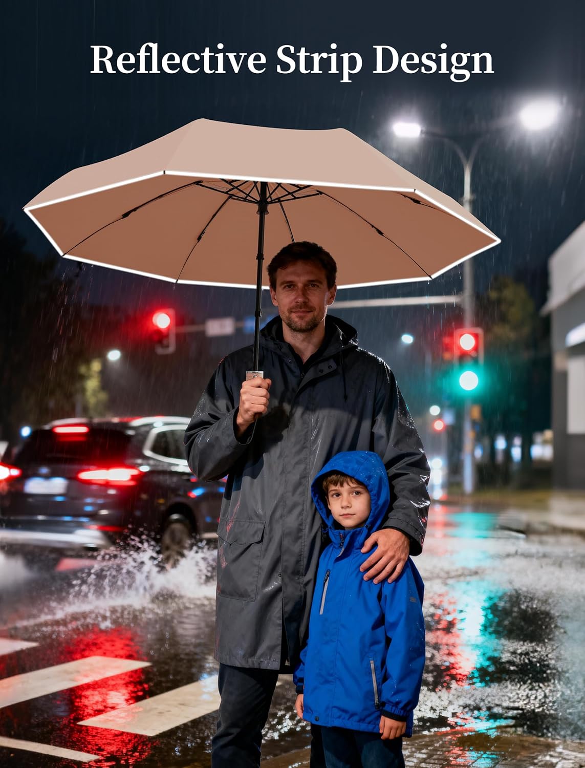 Seniny Electric Travel Umbrella with Intelligent Open Close, Rechargeable Umbrellas for Rain Windproof, Automatic Portable & Compact Umbrella with Reflective Stripe