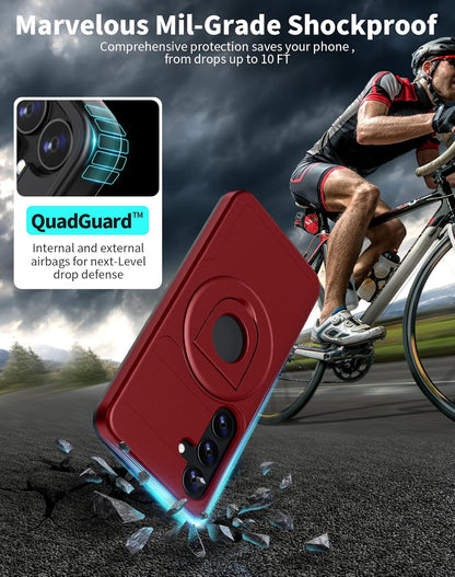 for Samsung Galaxy S25 Plus Case Magnetic Compatible with MagSafe Wireless Charging,with Screen Protector,for S25+Plus Case with Stand Ring Anti-Scratch Shockproof Heavy Duty Protection Red