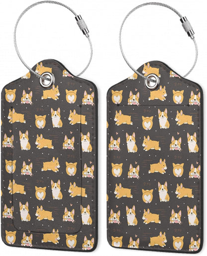 2Pcs Luggage Tag for Suitcase Funny Corgi Dog Cute Suitcase Tag with Privacy Flap & Name ID Label & Metal Loop,Travel Bag Luggage Tags for Women