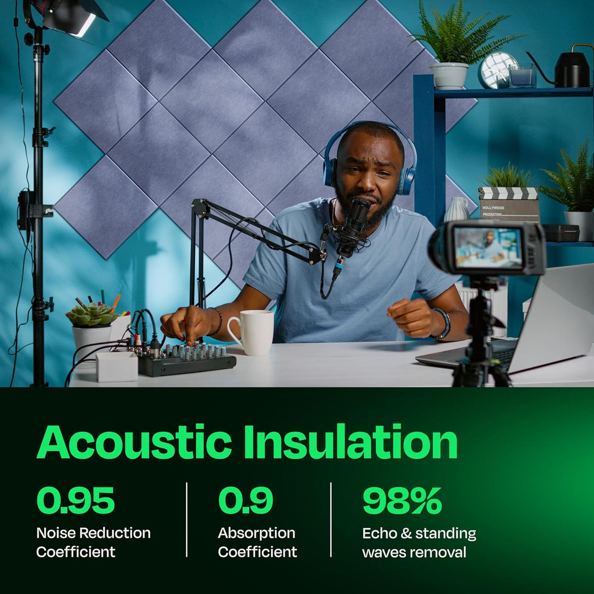 Acoustic Panels 12-Pack - 12"X12"X0.4" Sound Panels - High Density Sound Dampening - Dusky Gray Square