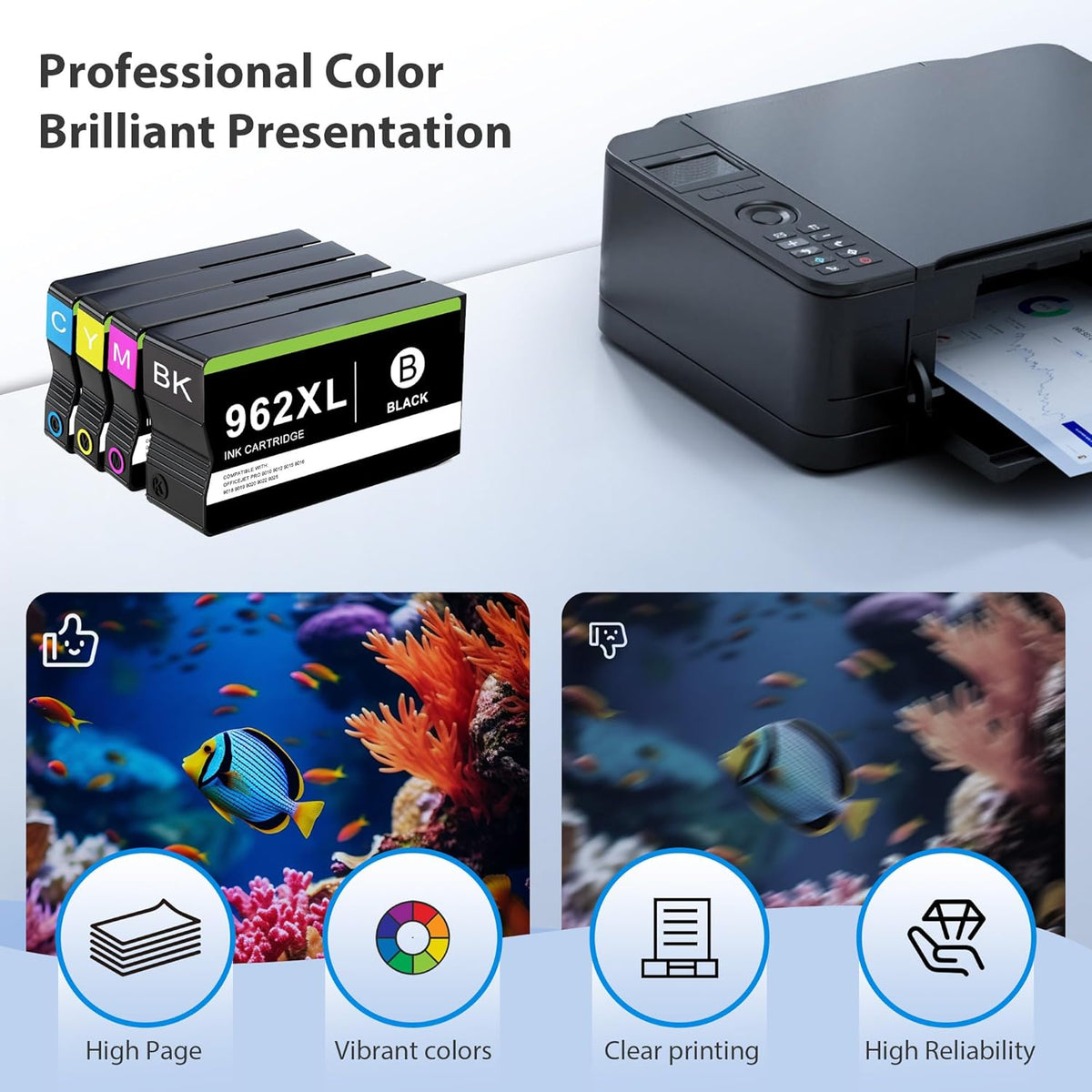 Compatible 962 Ink Cartridge Combo Pack Replacement for HP 962 962 XL Ink Cartridge Black and Color for OfficeJet Pro 9010 9012 9015 9016 9018 9019 9020 9022 9025 Printer, 4-Pack 962XL