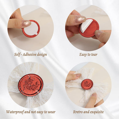 Handmade Wax Seal Stickers - Wedding Invitation Envelope Seal Stickers, 25 Pcs Self- Adhesive Stickers, Perfect for Invitation, Christmas, Gift Wrapping (Eucalyptus Style, Red Wax)