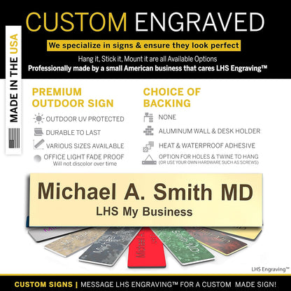 Engraved Name Plates for Door Sign Personalized Ivory Plastic Plaque with Brown Letters - Made in USA 2x8 B5