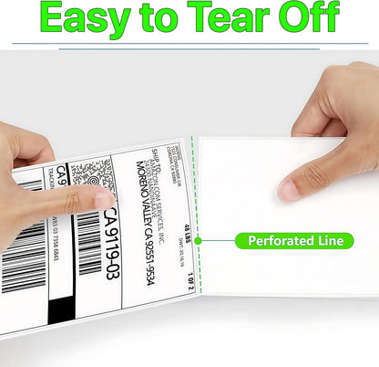 Fanfold [4 x 6 inch] x [6000 Labels] Thermal Stack Direct White Strong Adhesive Perforated Postage Shipping Printer Compatible with Zebra SNBC Epson Rollo (6000 Labels, Fanfold)