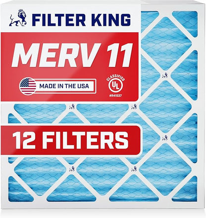 Filter King 16x20x1 Air Filter | 12-PACK | MERV 11 HVAC Pleated A/C Furnace Filters | MADE IN USA | Actual Size: 15.5 x 19.5 x .75"