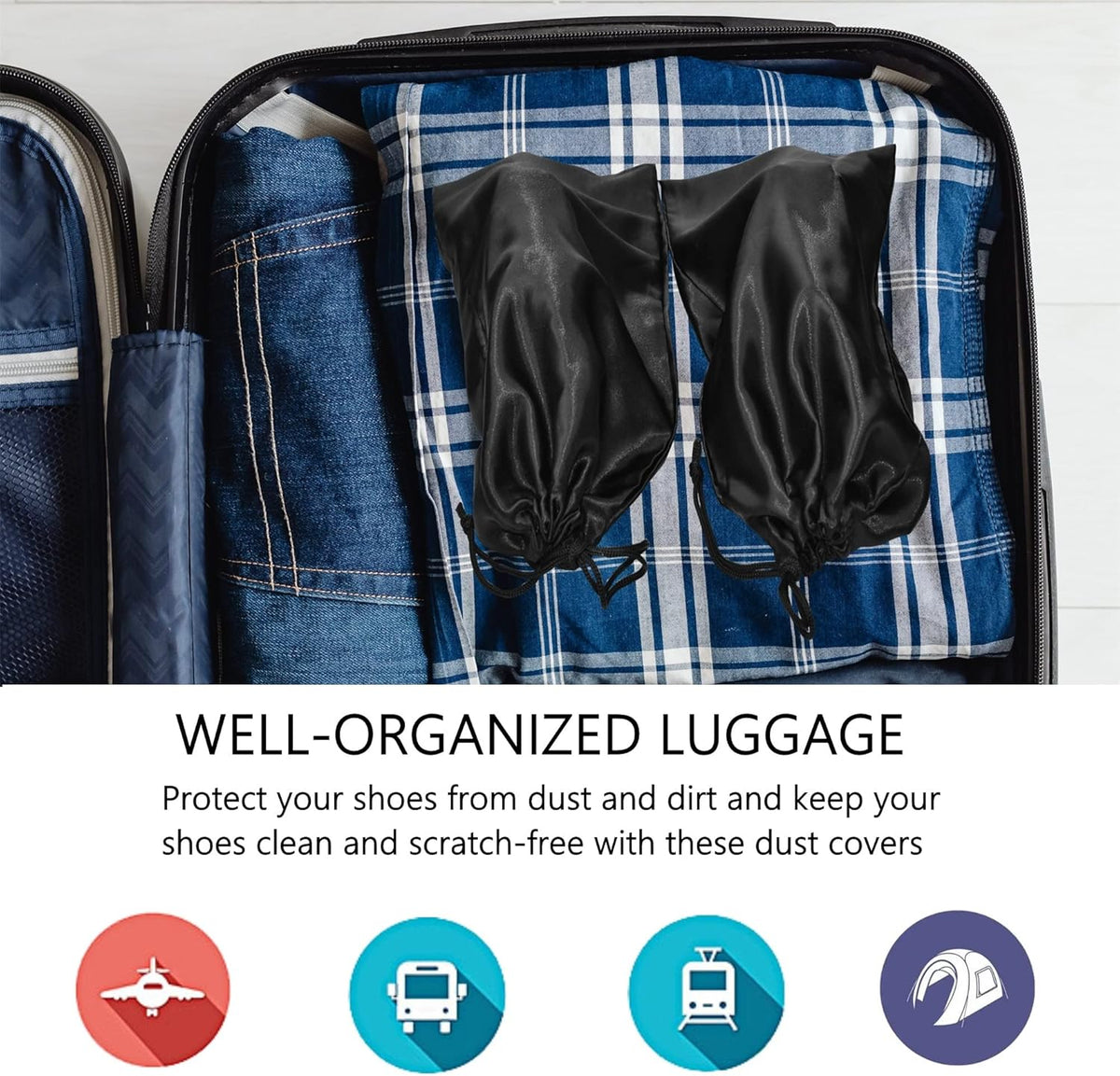 GONGKANGYUAN 10 Pack Shoe Bags for Travel Satin Fabric Shoe Bag with Drawstring for Men Women Travel Protecting Storing Shoes