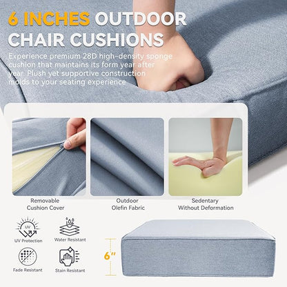 Outdoor Cushion Set for Furniture Patio Furniture, UV Resistant, Water Resistant - 6 Inch Thick Foam Garden Cushions– 24x24 Inch Patio Seat Covers for Chair/Sofa/Couch | Baby Blue | 8-Pack |