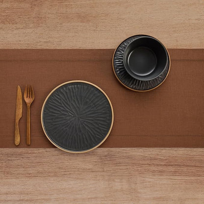 Solino Home Linen Brown Table Runner 120 Inches Long - 100% Pure Linen Hemstitch 14 x 120 Inch Table Runner for Dining - Classic Hemstitch