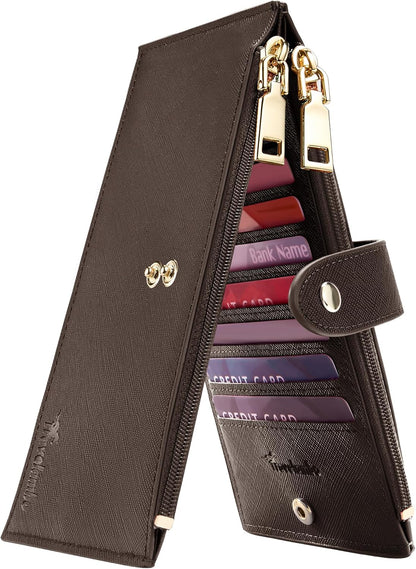 Travelambo RFID Wallet Women Large Size Bifold Multi Card Wallet Case with Zipper Pocke Credit Card Holder for Women
