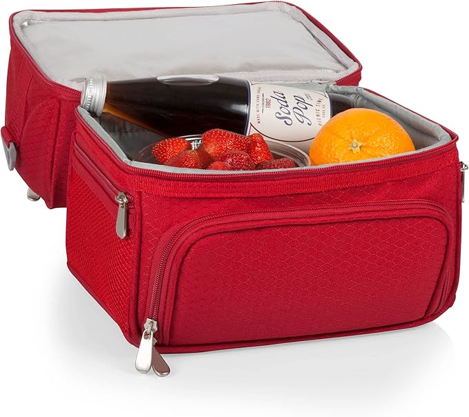 PICNIC TIME Coca Cola Pranzo Insulated Lunch Bag, Soft Cooler Lunch Box with Picnic Set and Dual Compartments, Portable Lunch Tote for Work and Travel, (Red)