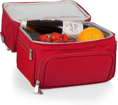 PICNIC TIME Coca Cola Pranzo Insulated Lunch Bag, Soft Cooler Lunch Box with Picnic Set and Dual Compartments, Portable Lunch Tote for Work and Travel, (Red)