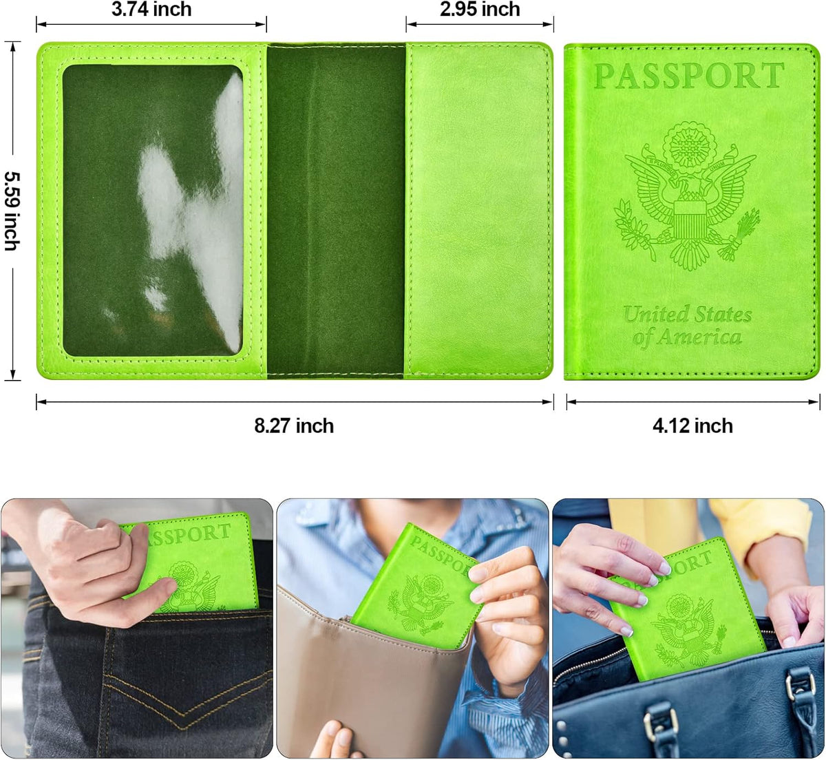 BB-green Passport and Vaccine Card Holder Combo with Vaccine Card Slot, Wallet, Cover for Women and Men