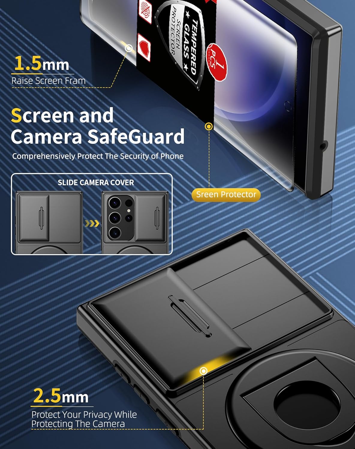for Samsung Galaxy S22 Ultra Case Magnetic Compatible with MagSafe Wireless Charging,with Screen Protector,Built-in Stand Ring+Camera Cover Anti-Scratch Shockproof Heavy Duty Protection Black