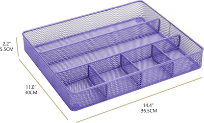 Annova Desk Top Organizer Tray for Office Organization - Metal Mesh - Storage Tray with Dividers for Pens, Desktop Accessories, Bathroom, Kitchen, Makeup and Office Supplies (Large, Purple)