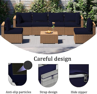 14 Pieces Outdoor Sectional Replacement Cushions for Patio Furniture, 4in Thick Outdoor Sofa Cushions for 6 Seat, Waterproof Deep Seat Couch Patio Cushion Set (Navy Blue)