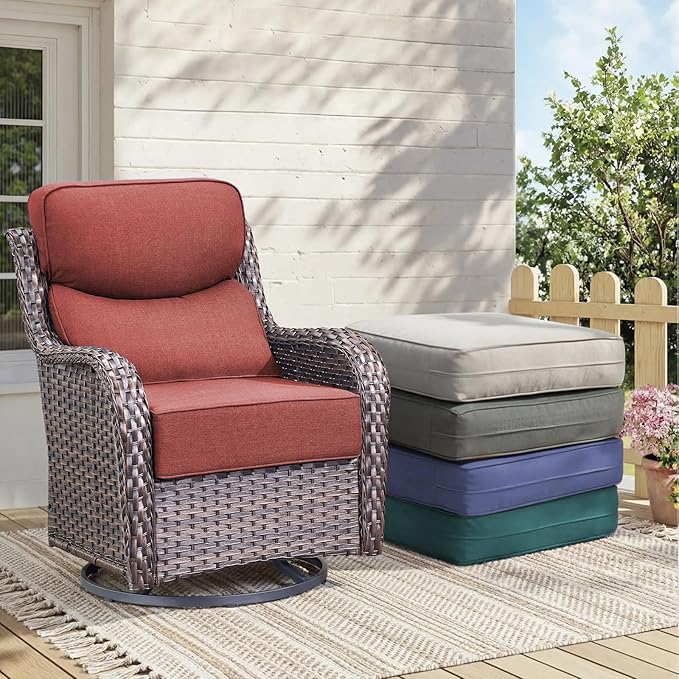 Outdoor Cushion Set for Patio Furniture, UV Resistant, Water Resistant - 6 Inch Thick Dual Layer Back Support Cushions– 24x24 Inch Patio Seat Covers for Chair/Sofa/Couch | Red | 3-Pack |