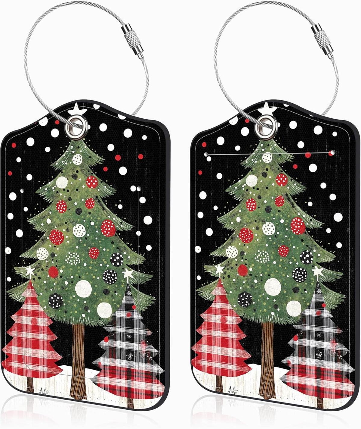 2 Pack Luggage Tags for Suitcases Christmas Tree Leather Luggage Tags Privacy Cover ID Label with Stainless Steel Loop and Address Card for Women Men Travel Bag Backpack