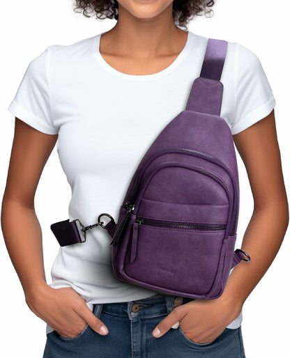 Alldaily Large Sling Bag for Women Crossbody Purse Leather Fashionable Trendy Chest Bag for Travel, Fanny Pack (Purple)