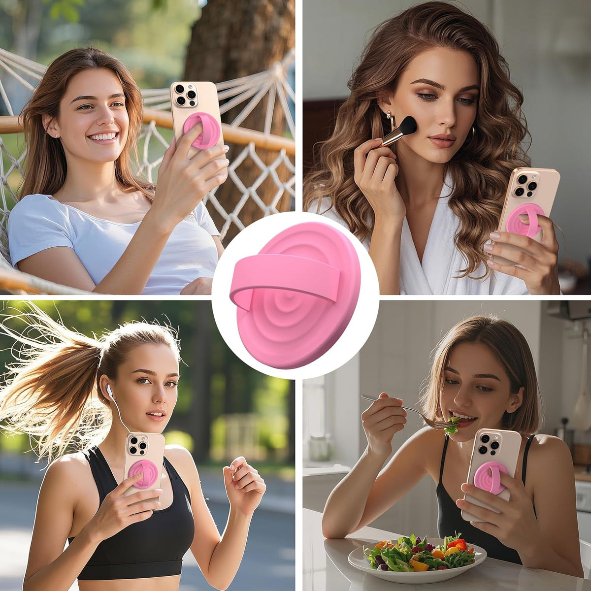 Magnetic Phone Ring Grip Holder, Silicone Finger Loop Grip, Compatible with MasSafe, Back of Phone for iPhone Pro Max/Plus/16/15/15/14/13/12 Series, Tender Pink