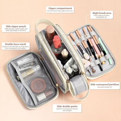 Travel Toiletry Bag for Women,Toiletry Bags for Traveling Womens Leather,Compartments Make up Bags for Women,Cosmetic pouch Organizer,White- M