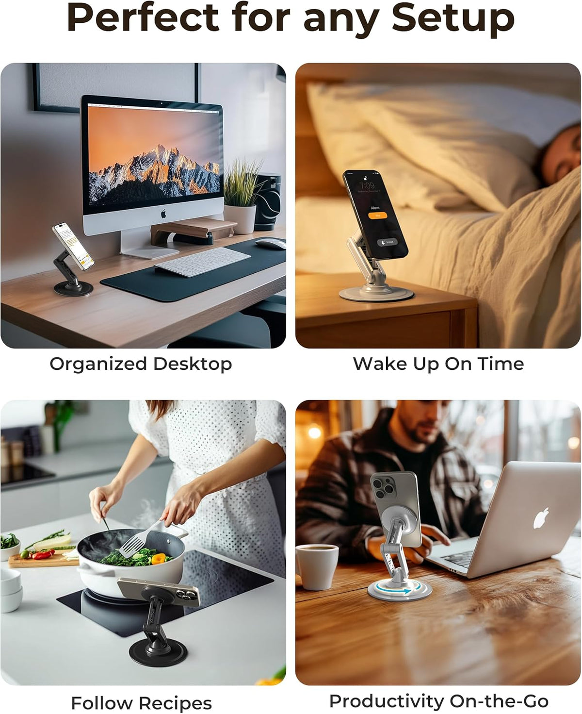 COOPER Magnetic Phone Stand for Desk, Mag360 Adjustable MagSafe Stand for iPhone 16 Pro Max, 15 14 13 12 & Plus | 360° MagSafe Phone Holder, Strong Magnetic Mag Safe, Foldable 3-Axis Leg (Black)