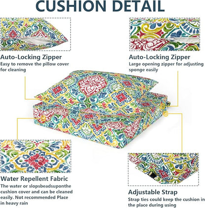 Outdoor Deep Seat Cushion Set, Water Repellent 24"x24" Patio Thick Cushions Replacement with Seat & Back Pillow for Patio Sofa, Wicker Chair, Couch - Damask Red