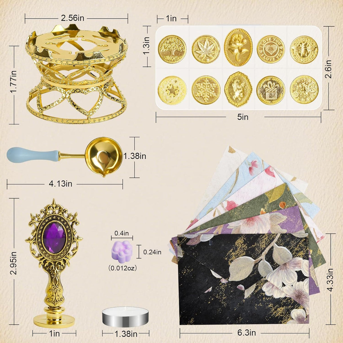 Numola Wax Seal Kit with Gift Box, 24 Colors 600 Pcs Cat-paw Beads, 10 Stamps with Storage Box, 2 Retro Handle, Metal Warmer, Vintage Envelopes, Metallic Pen, Candles, for Gifts and Decorating
