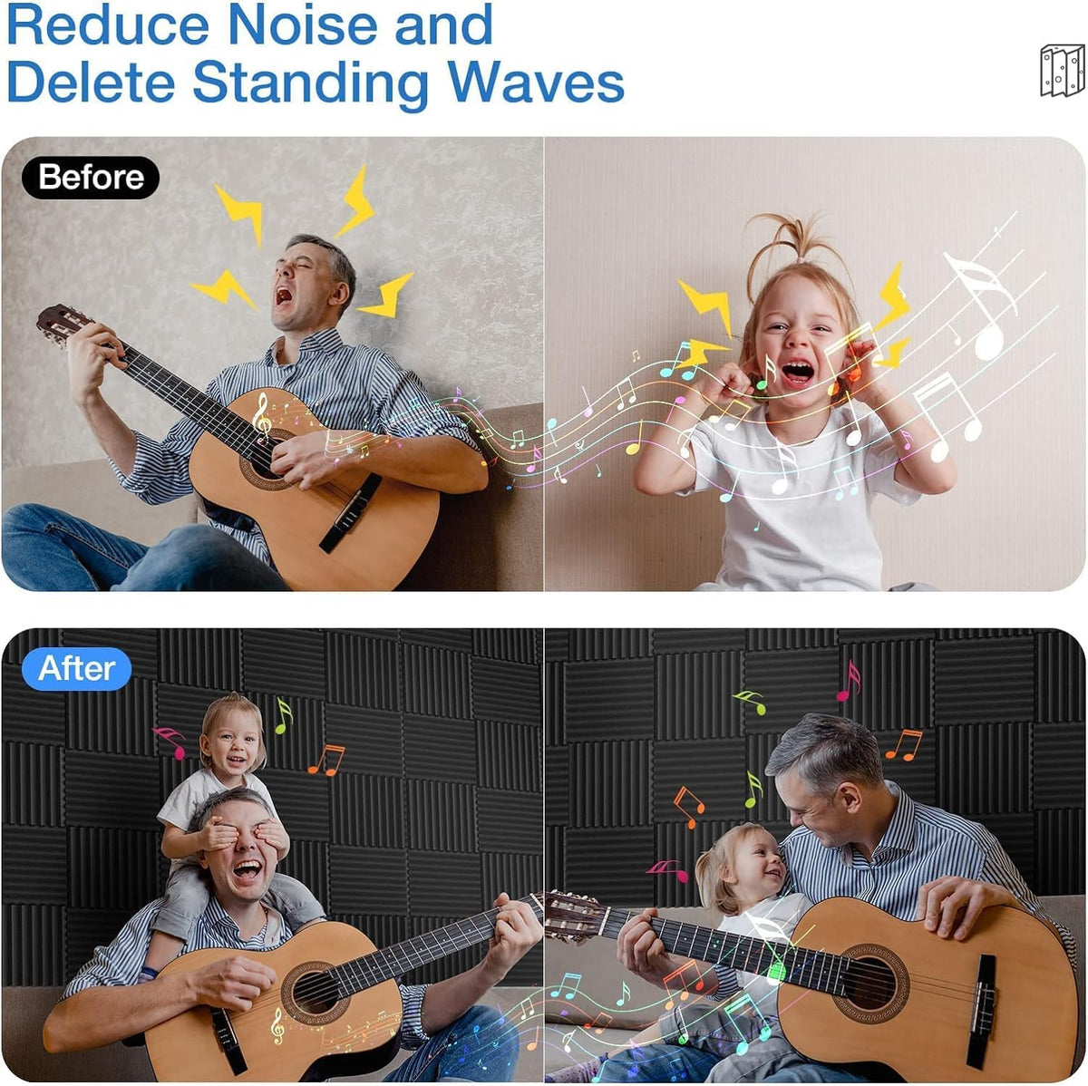 12 Pack Self-Adhesive Acoustic Panels - 2”X 12”X 12”Wall Panels - Quick-Recovery and High Density Sound Panels - Sound Proof Acoustic Foam for Home Studio - Black