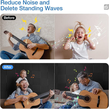 12 Pack Self-Adhesive Acoustic Panels - 2”X 12”X 12”Wall Panels - Quick-Recovery and High Density Sound Panels - Sound Proof Acoustic Foam for Home Studio - Black