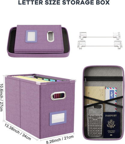 Oterri File Organizer with Lid, Hanging Filing Box with Mesh Pocket, Document Organizer for Letter Files, Portable Storage Box for Office & Home (1 PCS, Taro Purple)