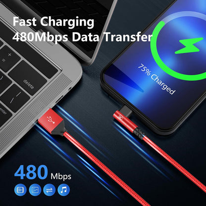 10ft iPhone Charger Cable,3Pack 90 Degree Lightning Cable, [Apple MFi Certified] Long Fast Charging Cord Compatible for iPhone 14/13/12/11/Pro/Max/Mini/X/Plus/8/7/6/Plus/ - Red